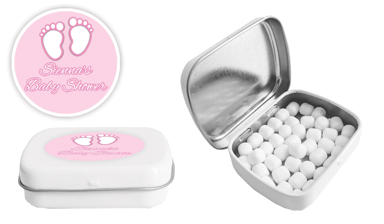 Baby Feet Pink Baby Shower Personalised Mint Tins