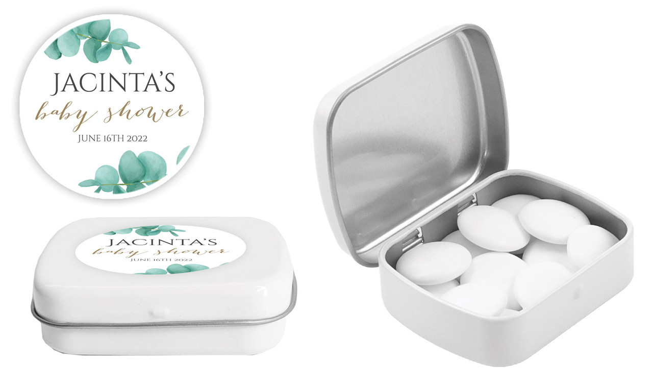 Eucalytpus Leaves Baby Shower Personalised Mint Tins