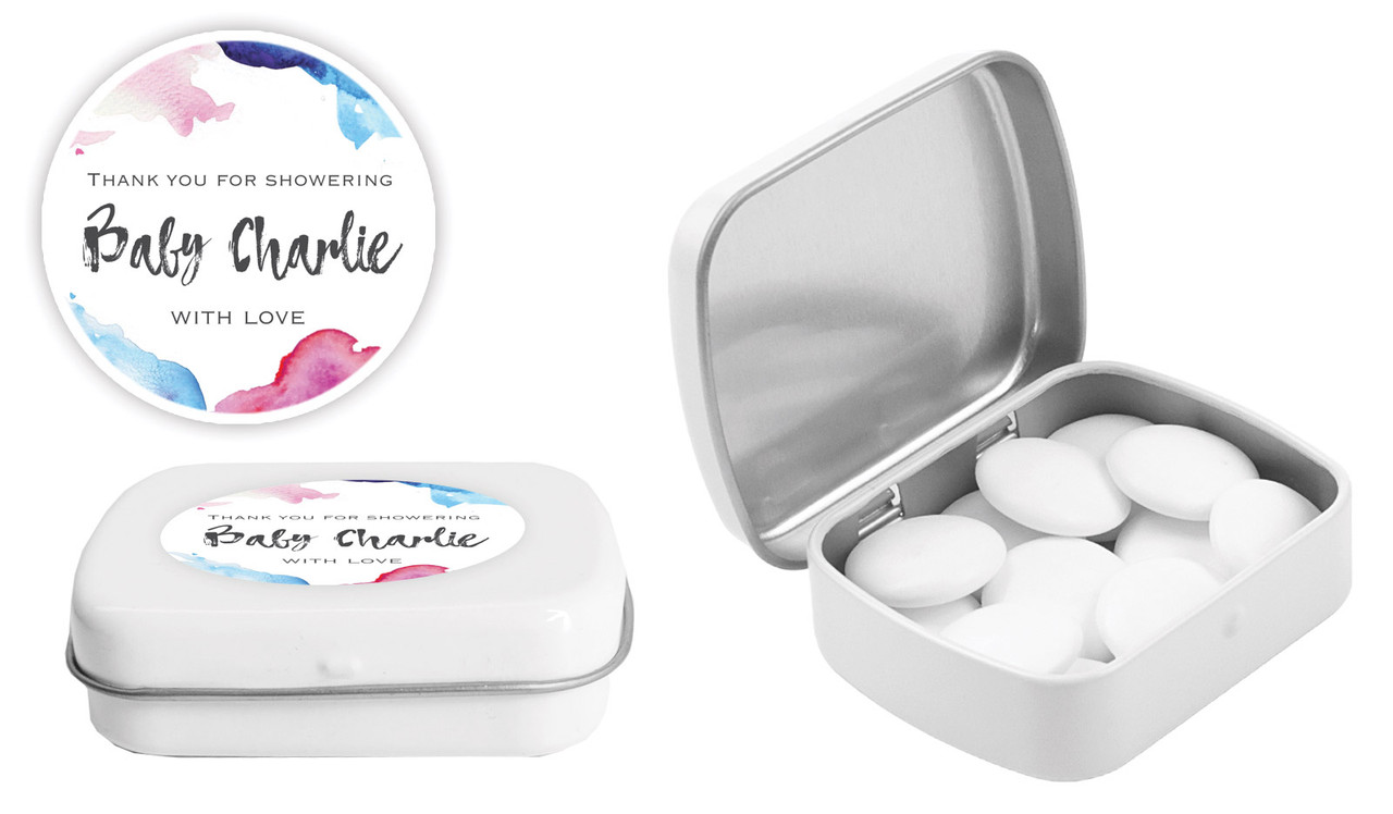Mixed Watercolour Baby Shower Personalised Mint Tins