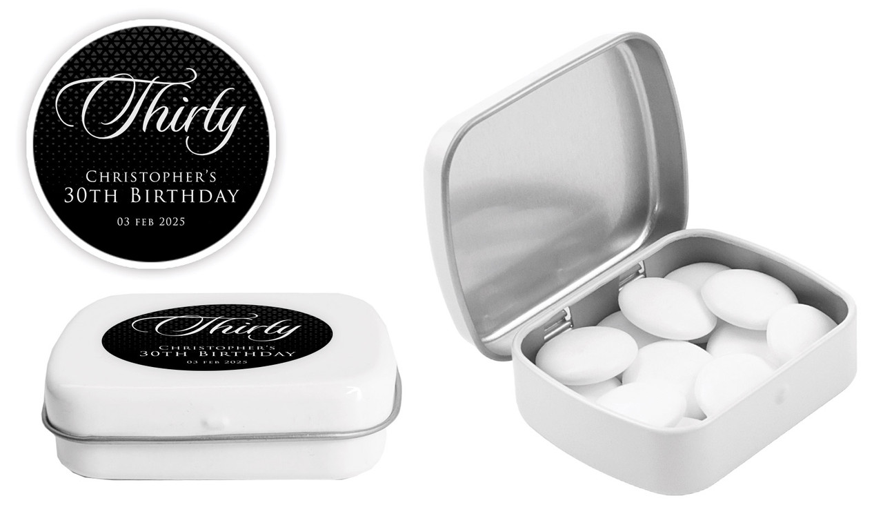 Elegant Black Personalised Mint Tins