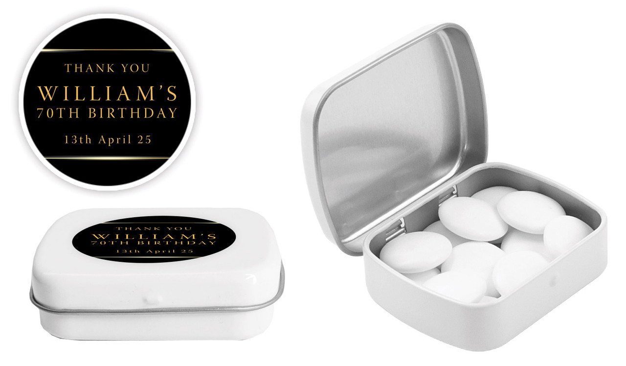 Gold On Black Personalised Mint Tins