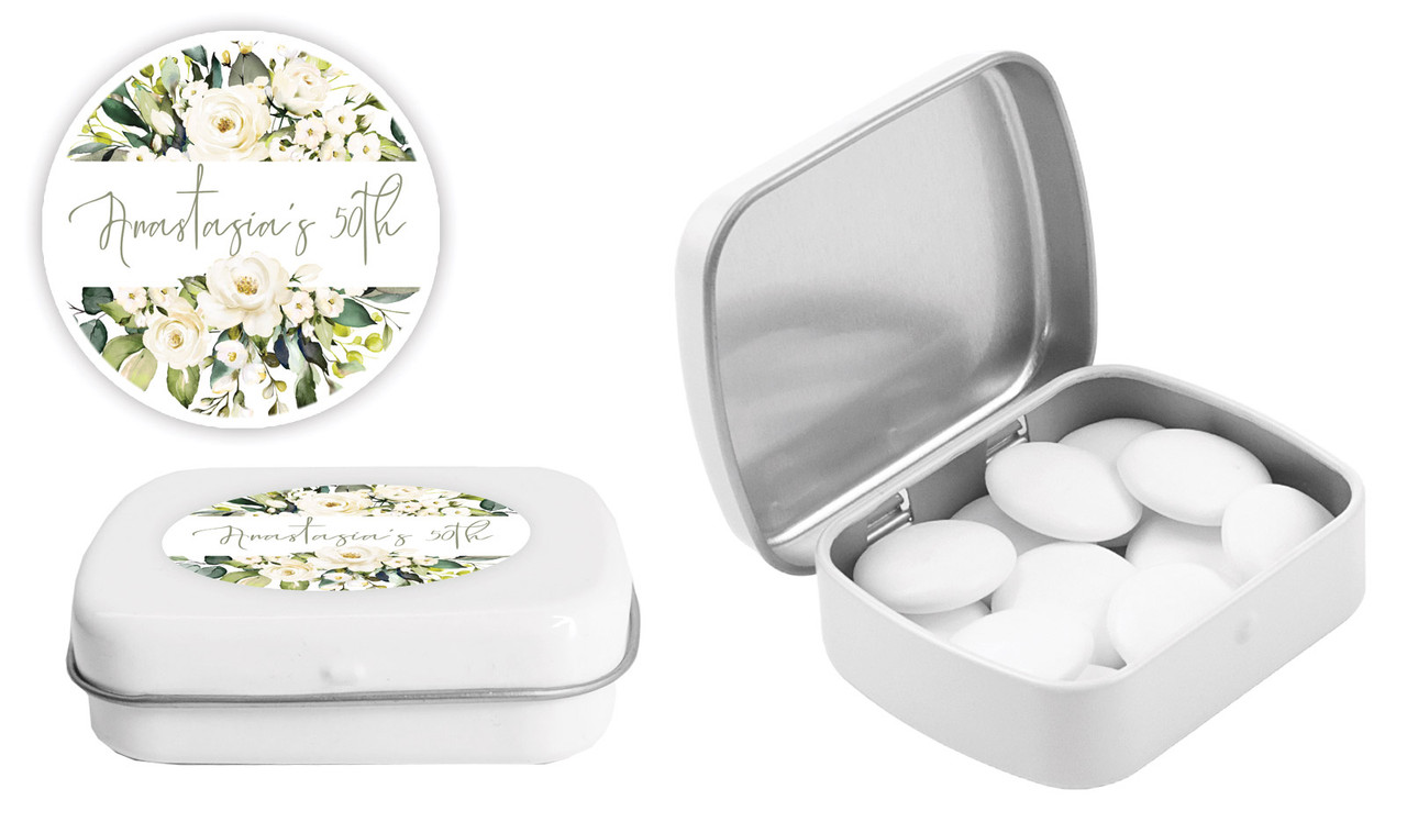 White Roses Personalised Mint Tins