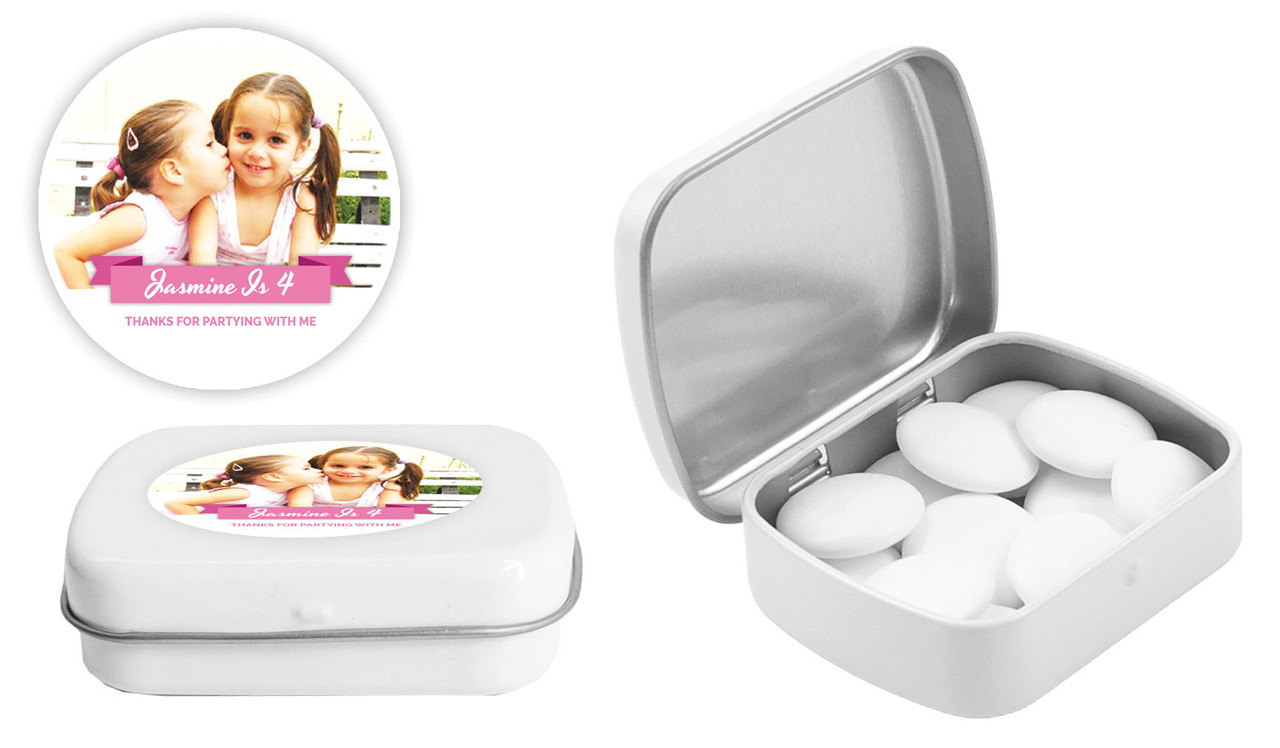 Banner Photo Pink Kids Party Personalised Mint Tins