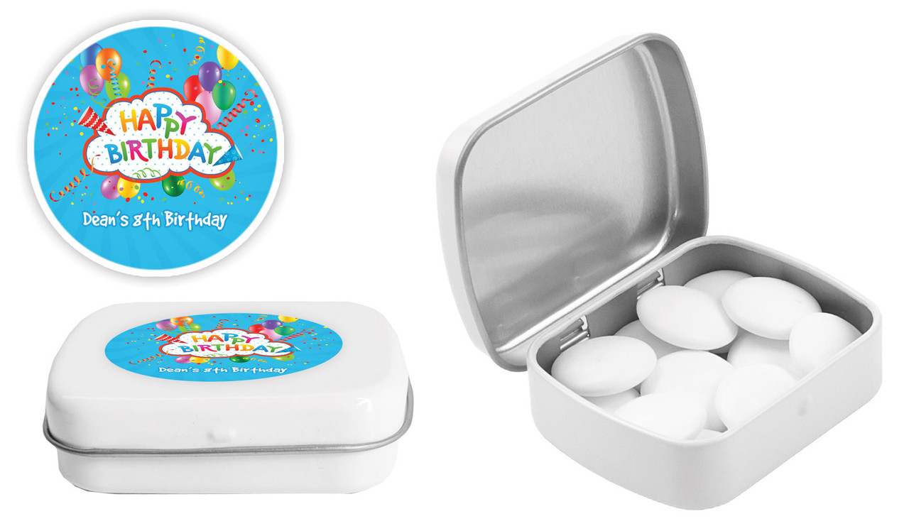 Happy Confetti Kids Party Personalised Mint Tins