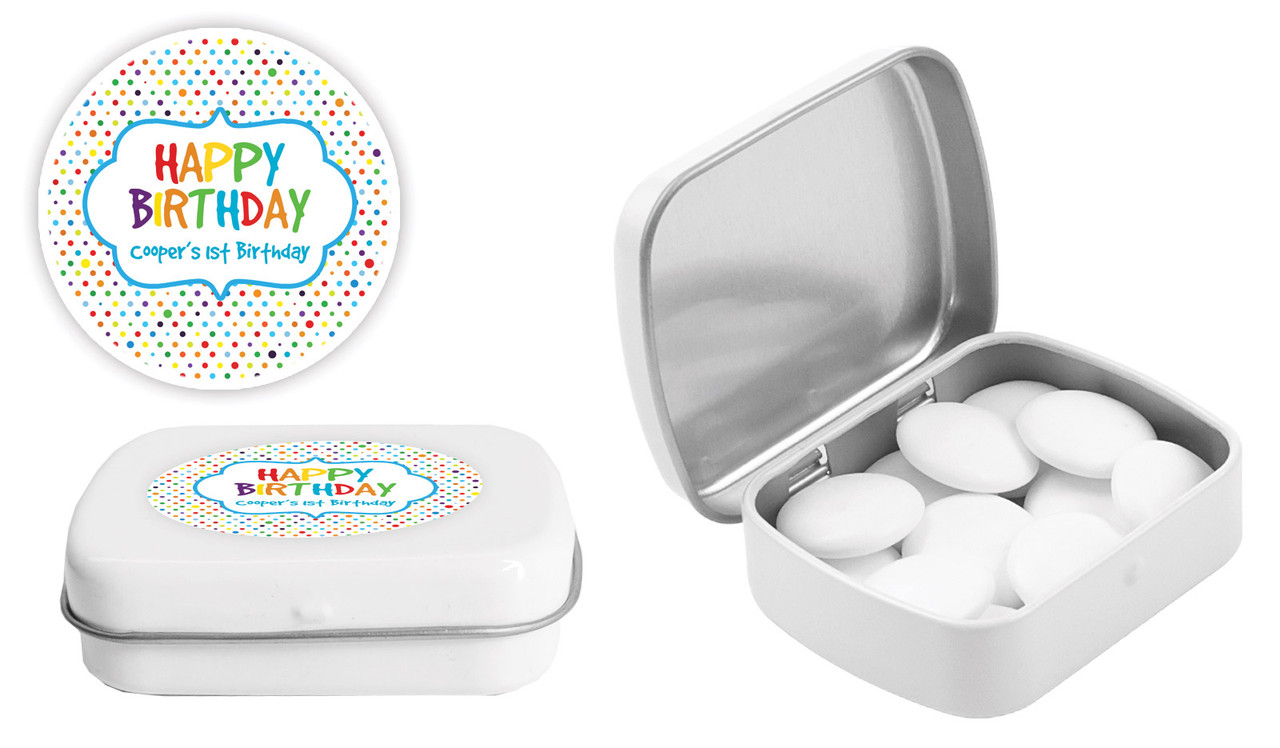 Happy Dots Kids Party Personalised Mint Tins