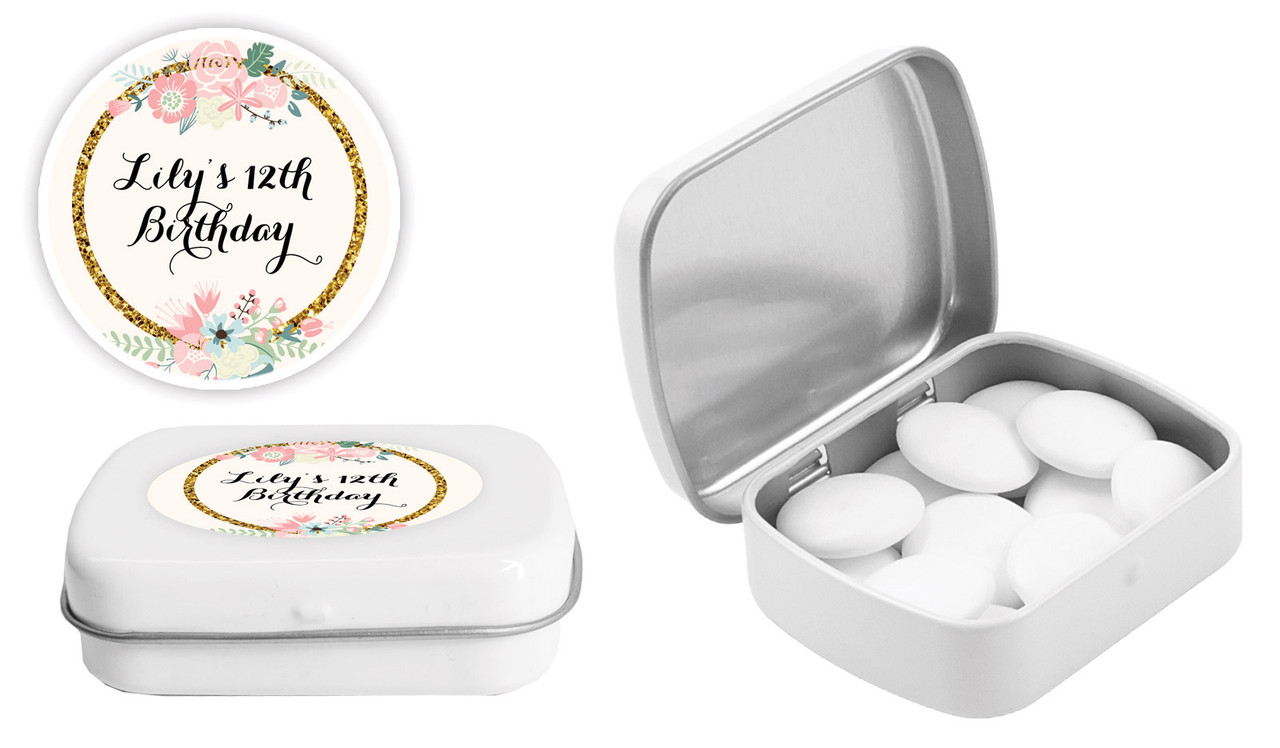 Spring Floral Kids Party Personalised Mint Tins