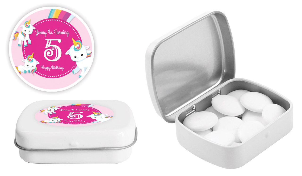 Unicorn Trio Kids Party Personalised Mint Tins