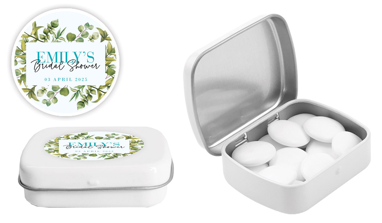 Eucalyptus Bridal Shower Personalised Mint Tins