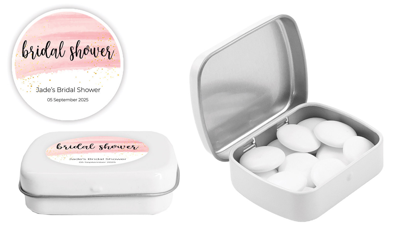 Pink Watercolour Bridal Shower Personalised Mint Tins