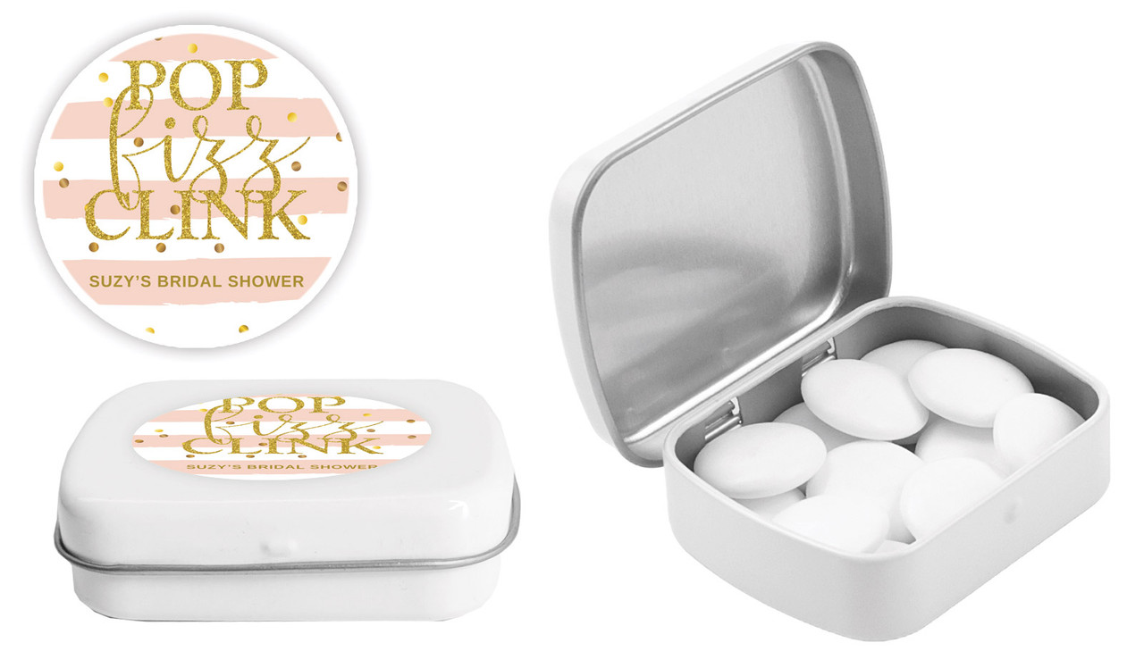 Pop Fizz Clink Bridal Shower Personalised Mint Tins