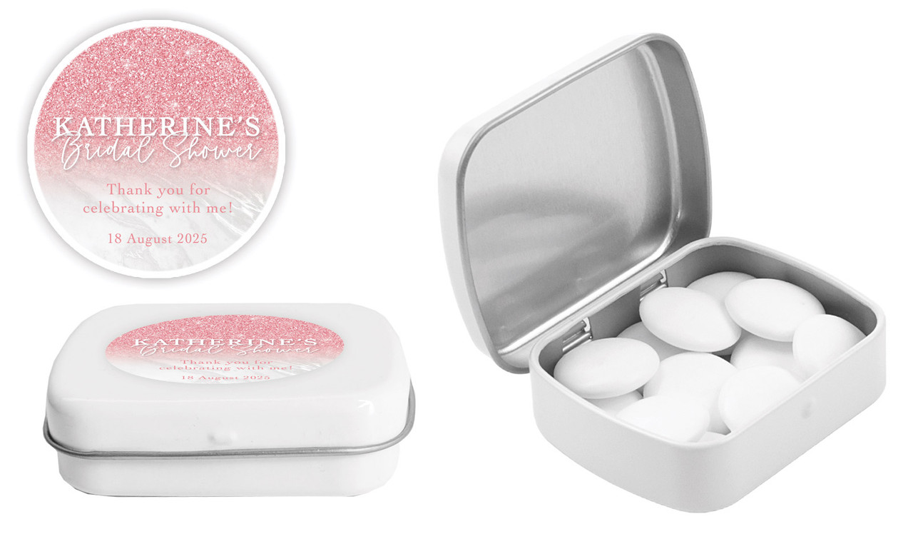 Rose Glitter Bridal Shower Personalised Mint Tins