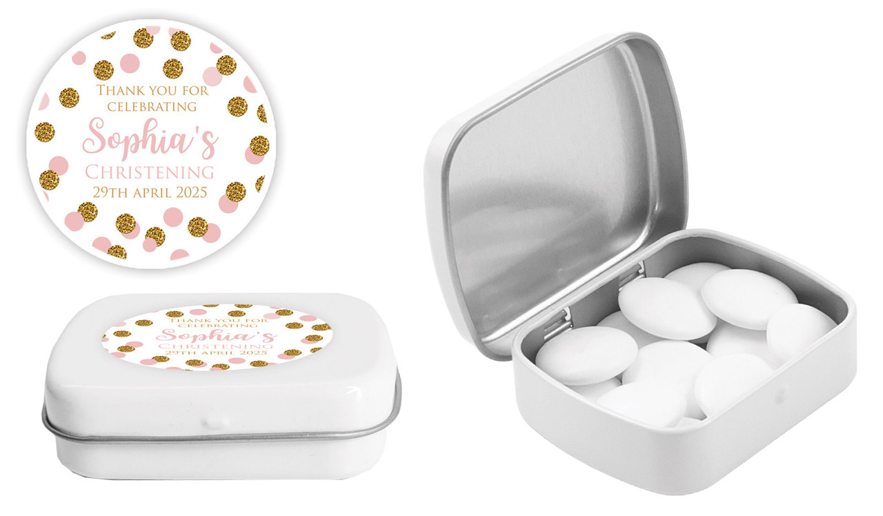Confetti Pink Christening Personalised Mint Tins