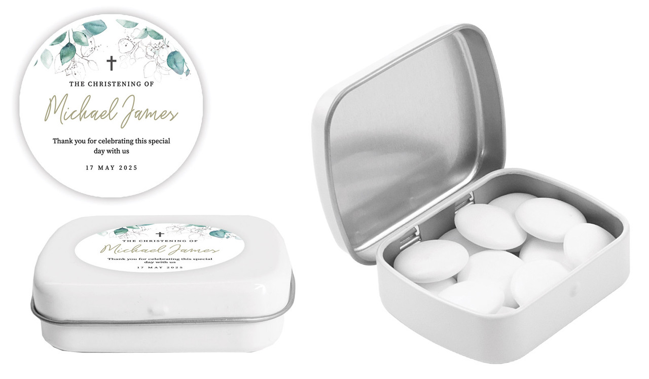 Dream Leaves Christening Personalised Mint Tins