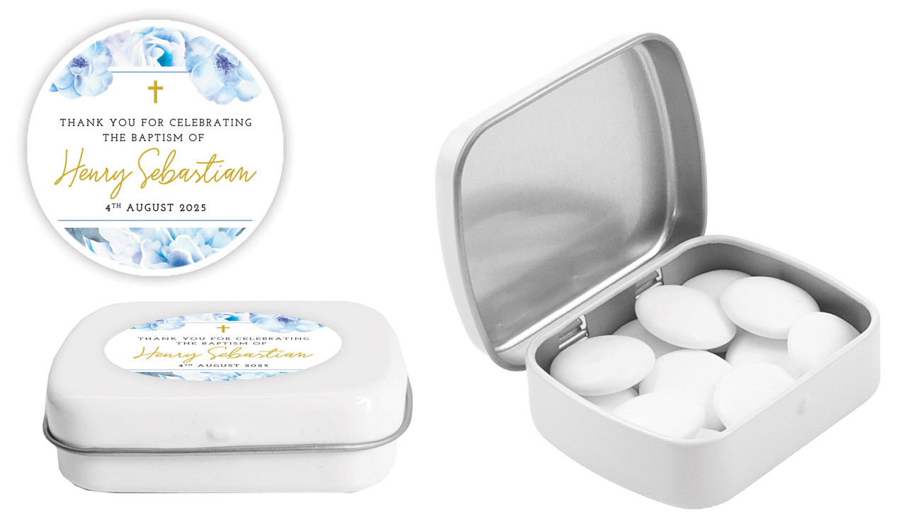 Floral Bed Christening Personalised Mint Tins