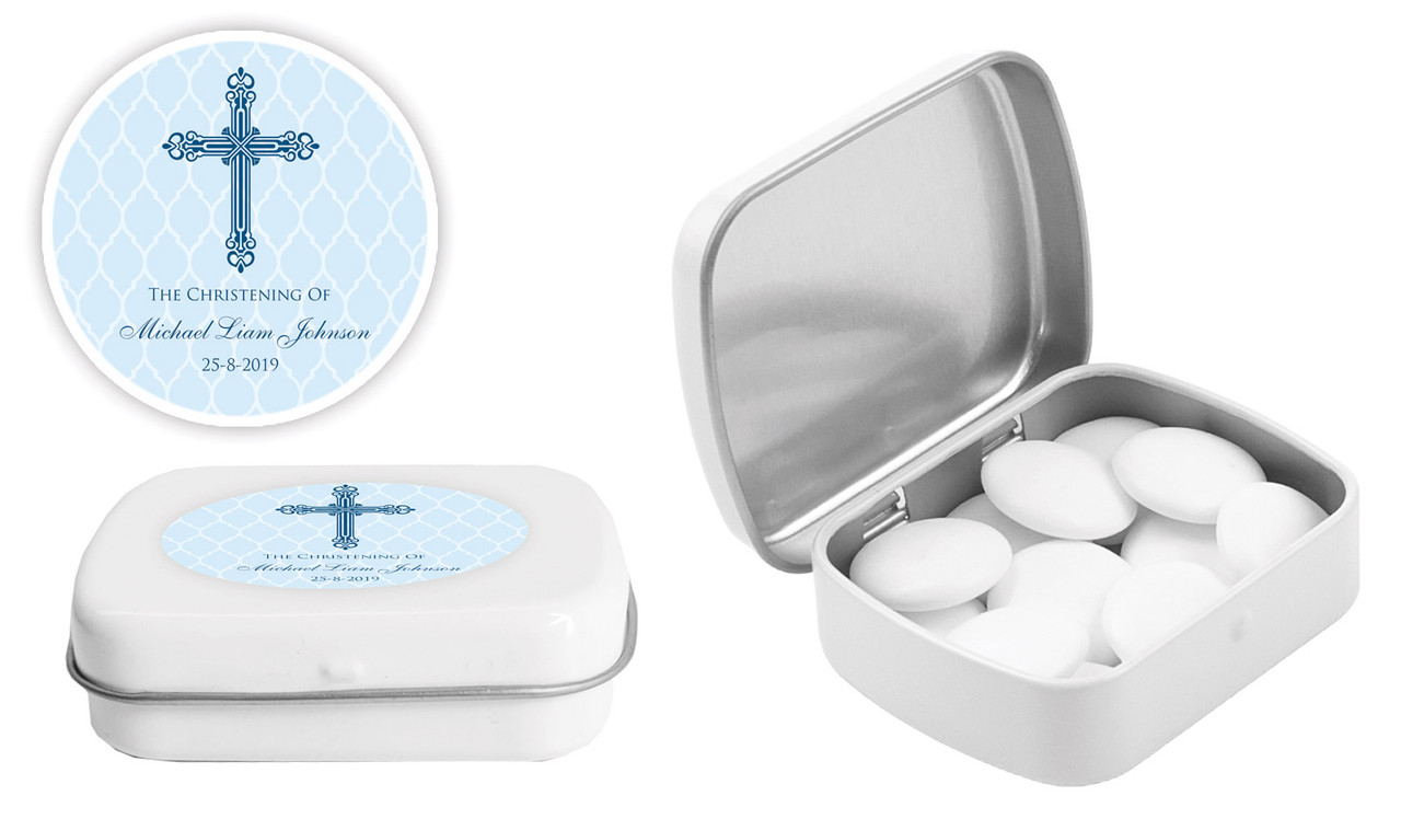 Religious Blue Christening Personalised Mint Tins