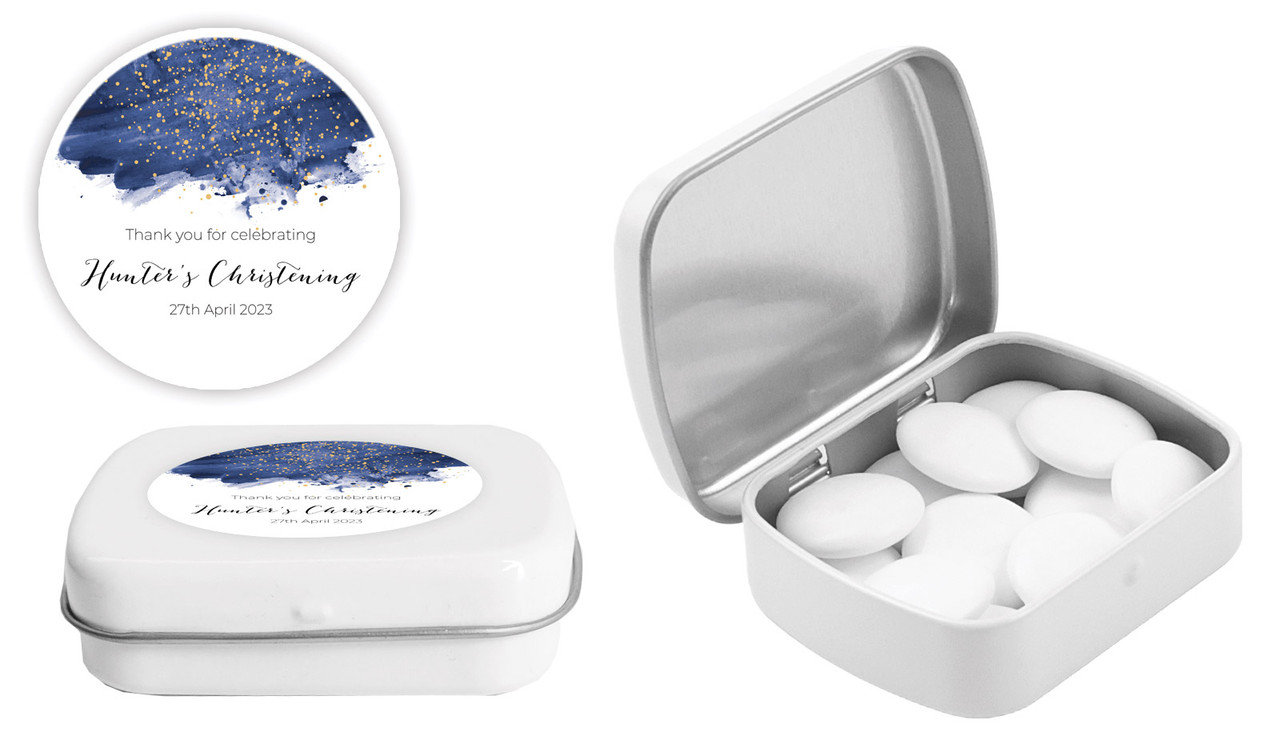 Watercolour Confetti Christening Personalised Mint Tins