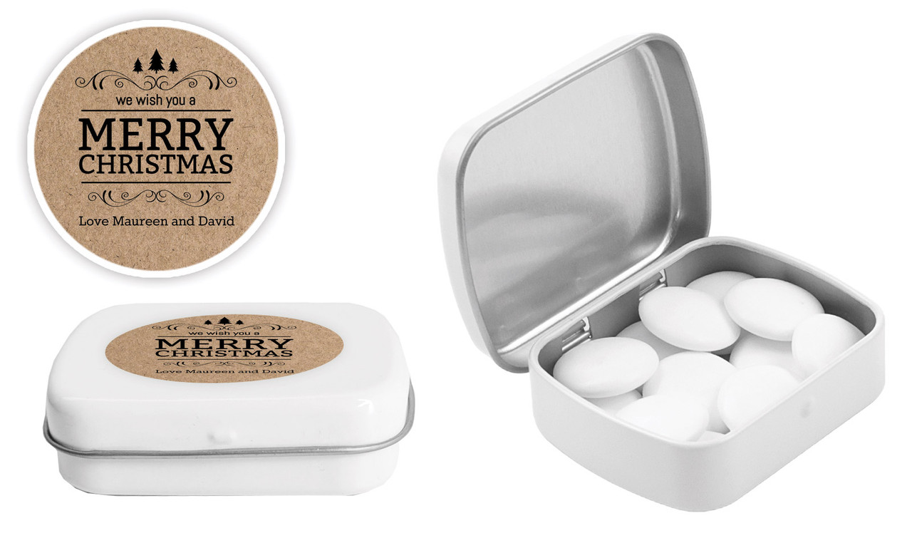 Merry Christmas On Kraft Christmas Personalised Mint Tins