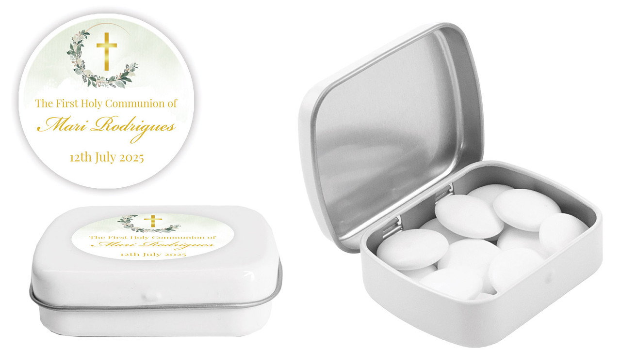 Greenery Hoop Communion Personalised Mint Tins