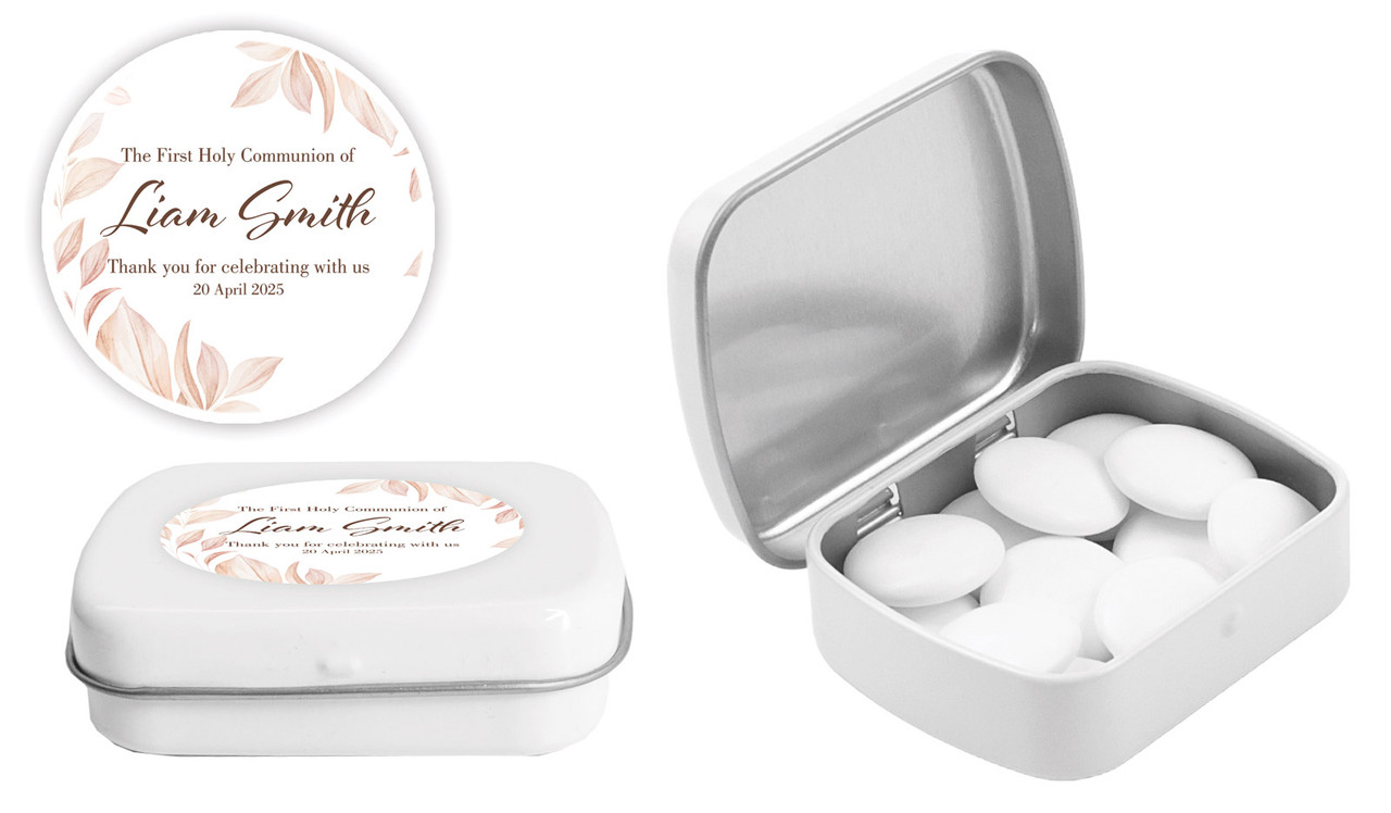 Natural Leaves Communion Personalised Mint Tins