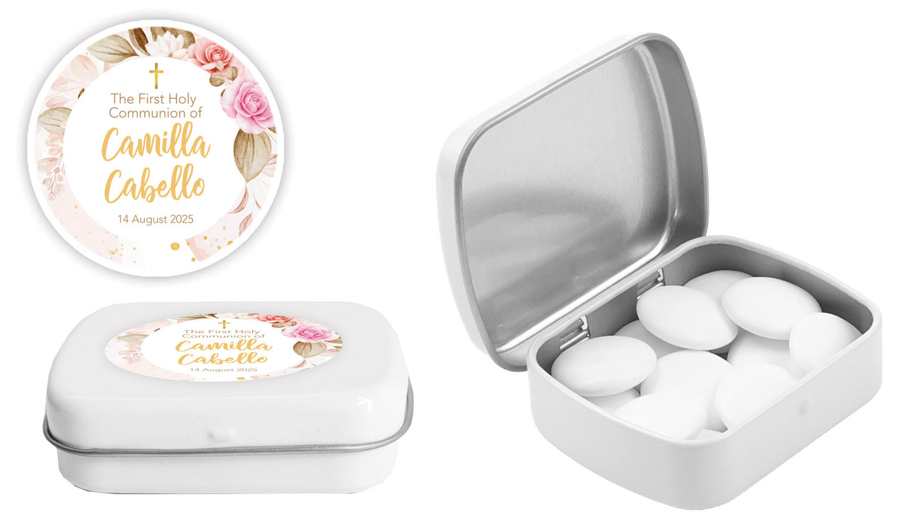Pretty Roses Communion Personalised Mint Tins