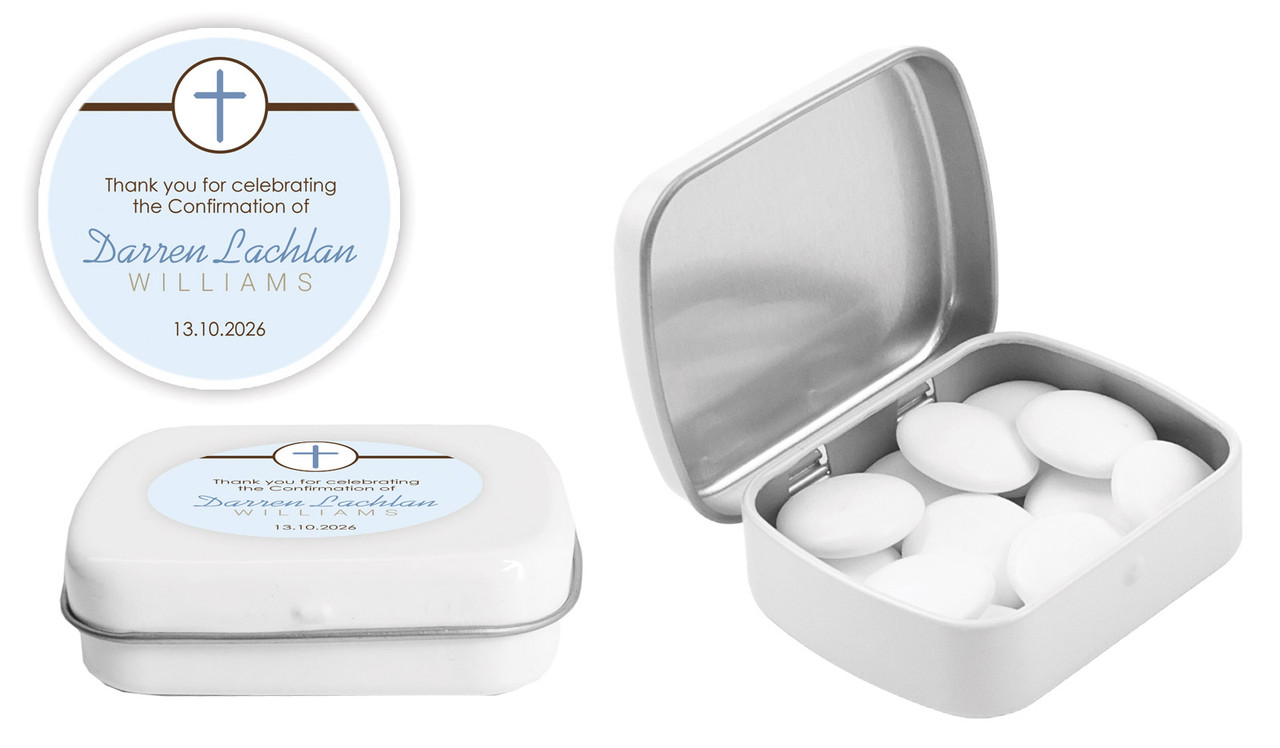 Cross Blue Confirmation Personalised Mint Tins