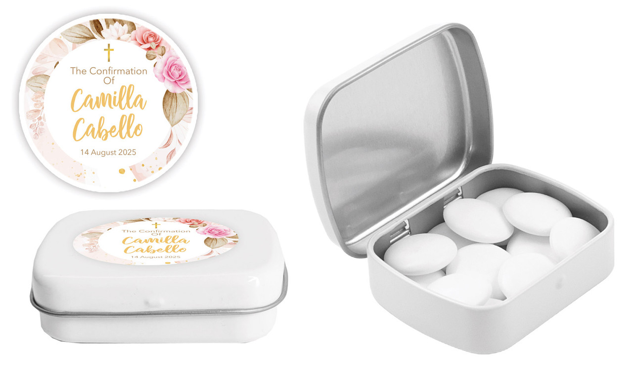Pretty Roses Confirmation Personalised Mint Tins