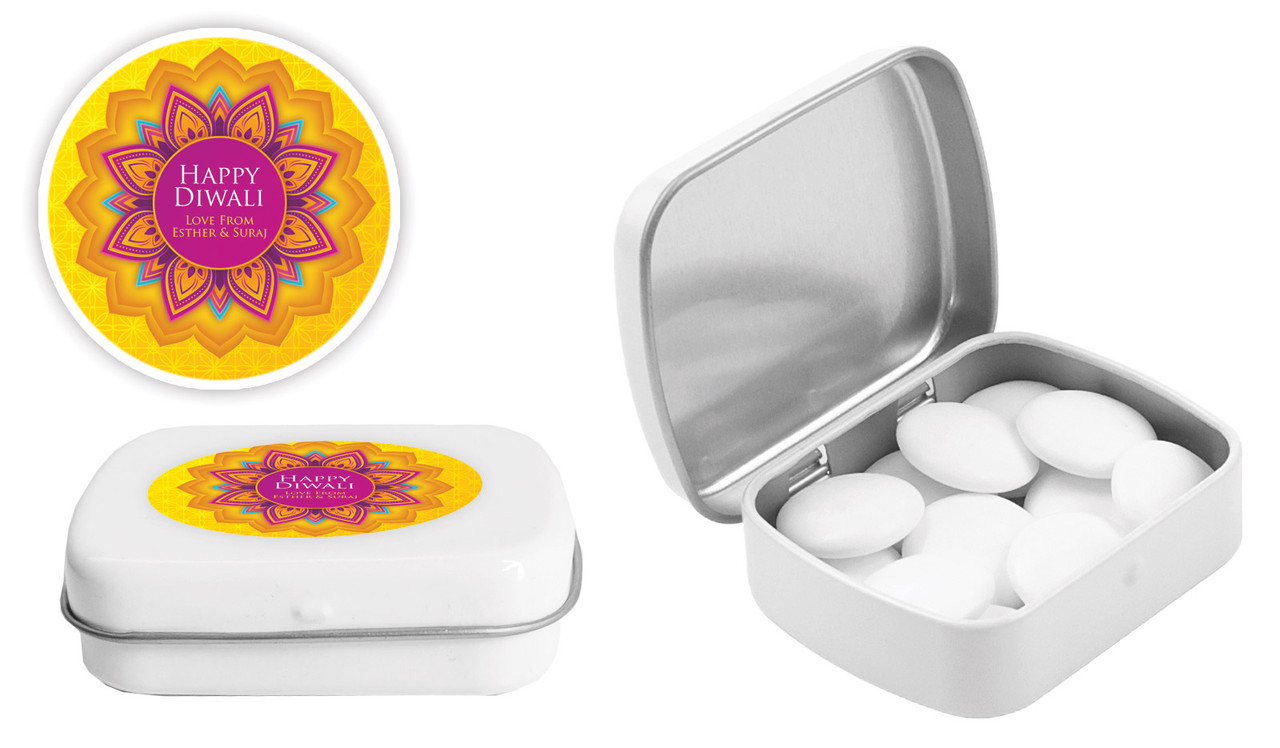 Yellow Purple Diwali Personalised Mint Tins