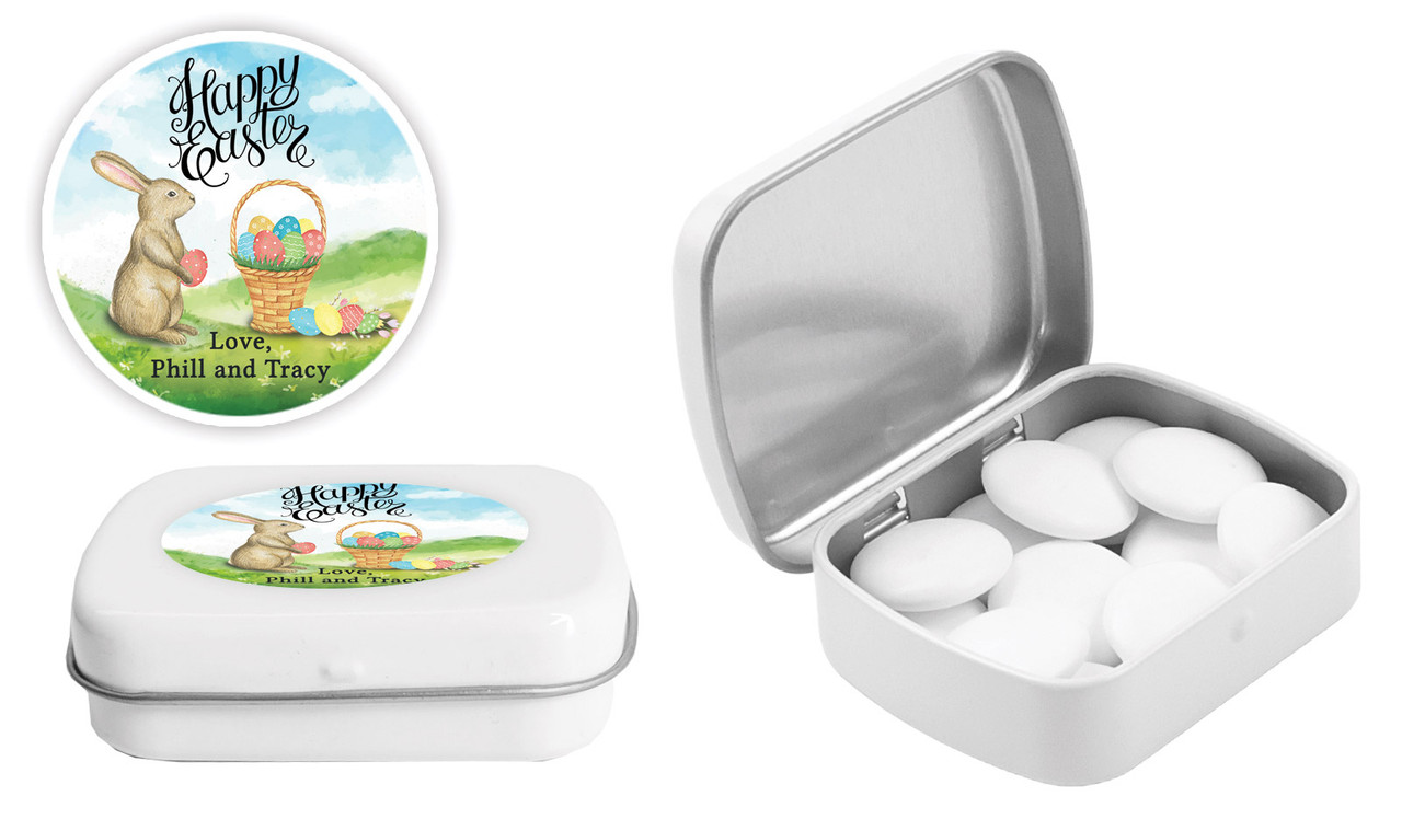 Bunny And Basket Personalised Mint Tins