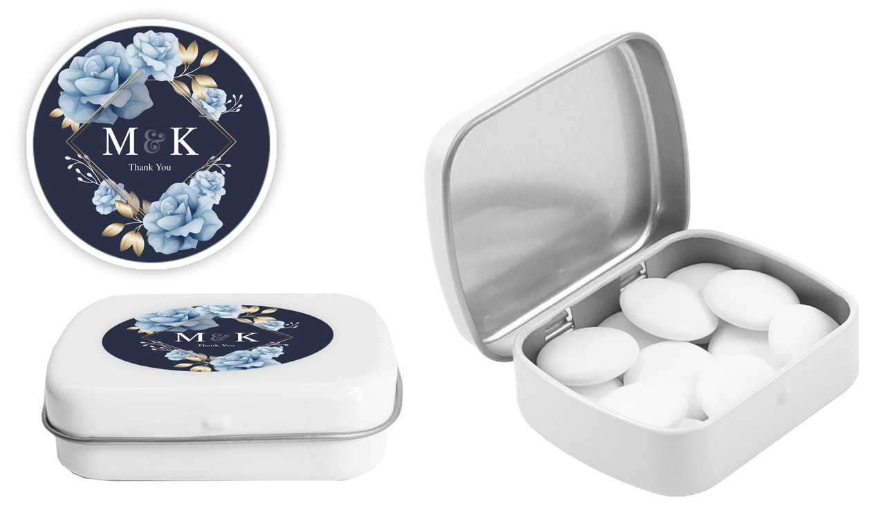 Flowers On Navy Engagement Personalised Mint Tins