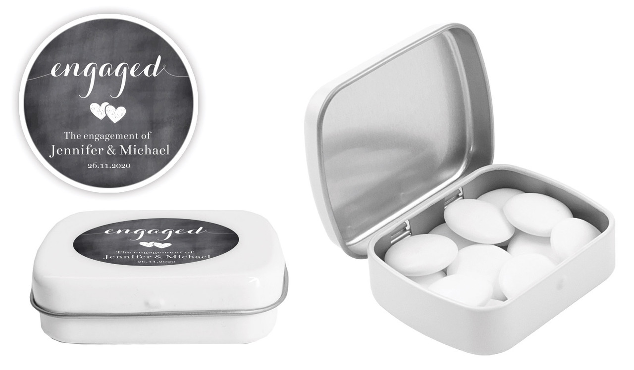 Flowing Words Chalkboard Engagement Personalised Mint Tins