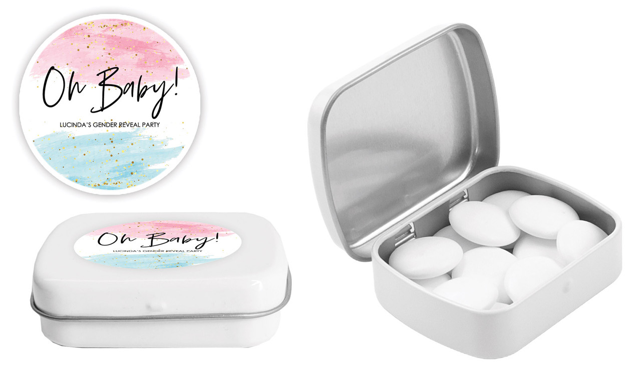 Paint Strokes Gender Reveal Personalised Mint Tins