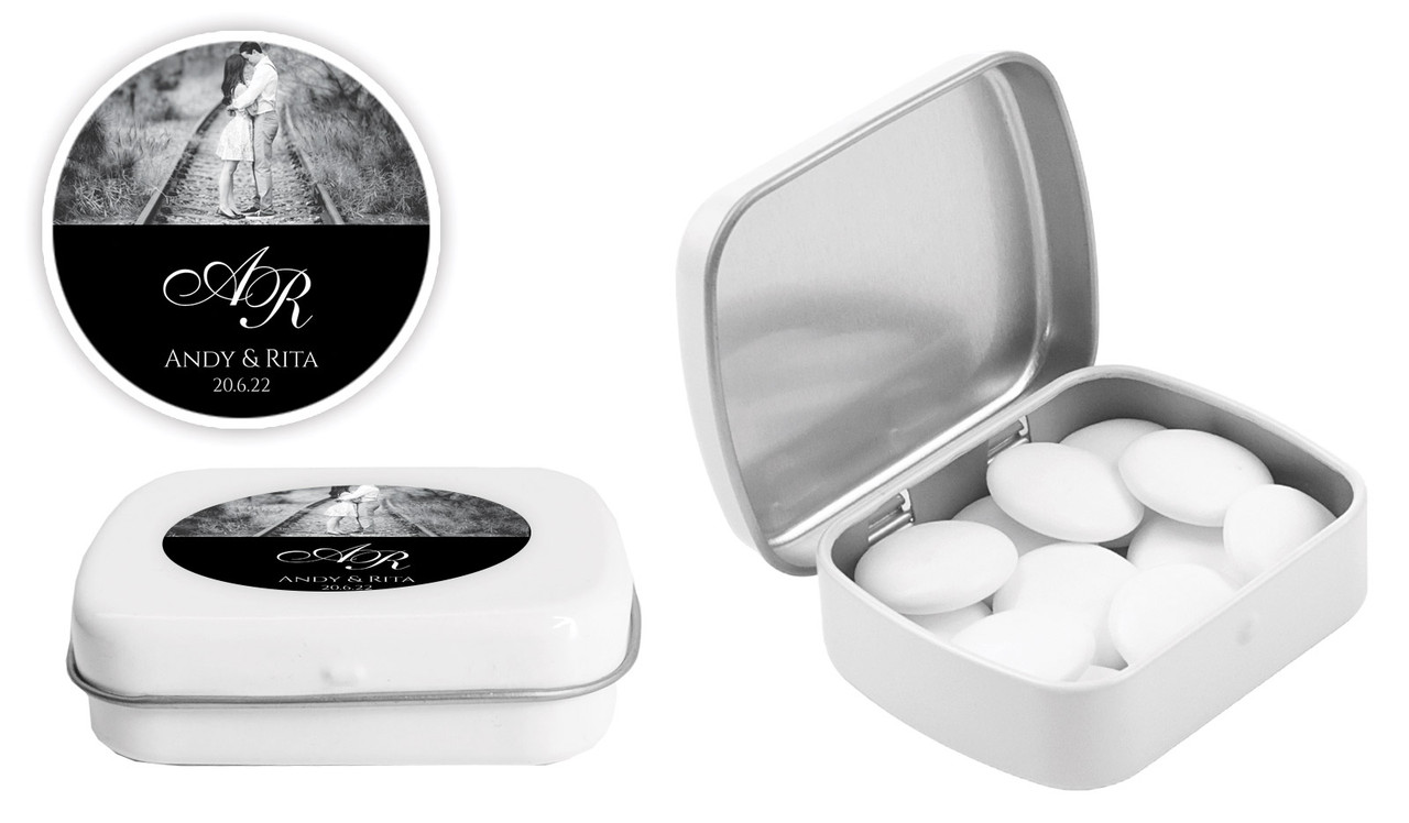 Add A Photo Black Wedding Personalised Mint Tins