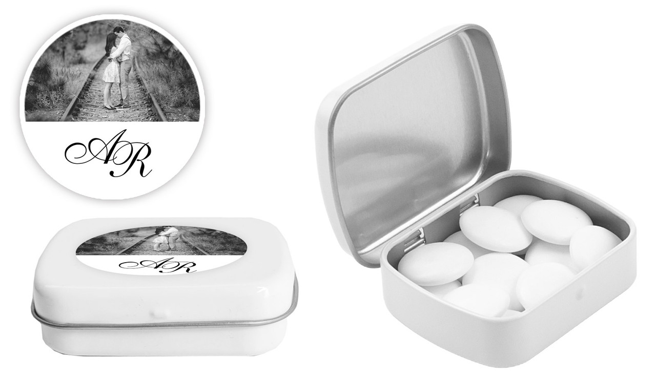 Add A Photo White Wedding Personalised Mint Tins