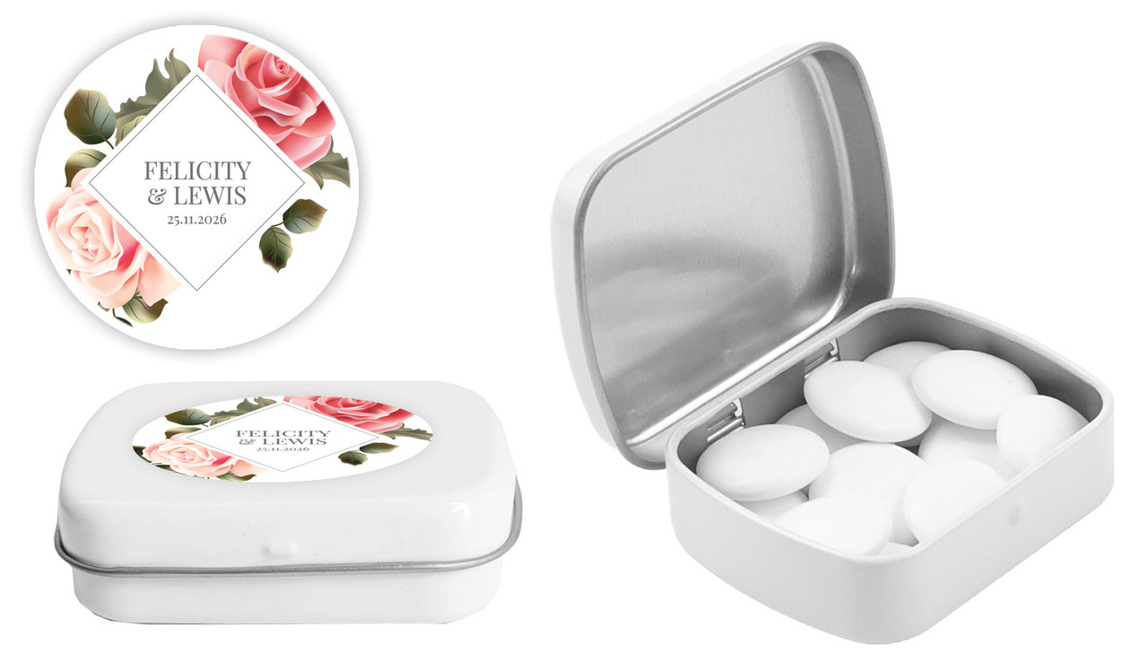 Rose Diamond Wedding Personalised Mint Tins
