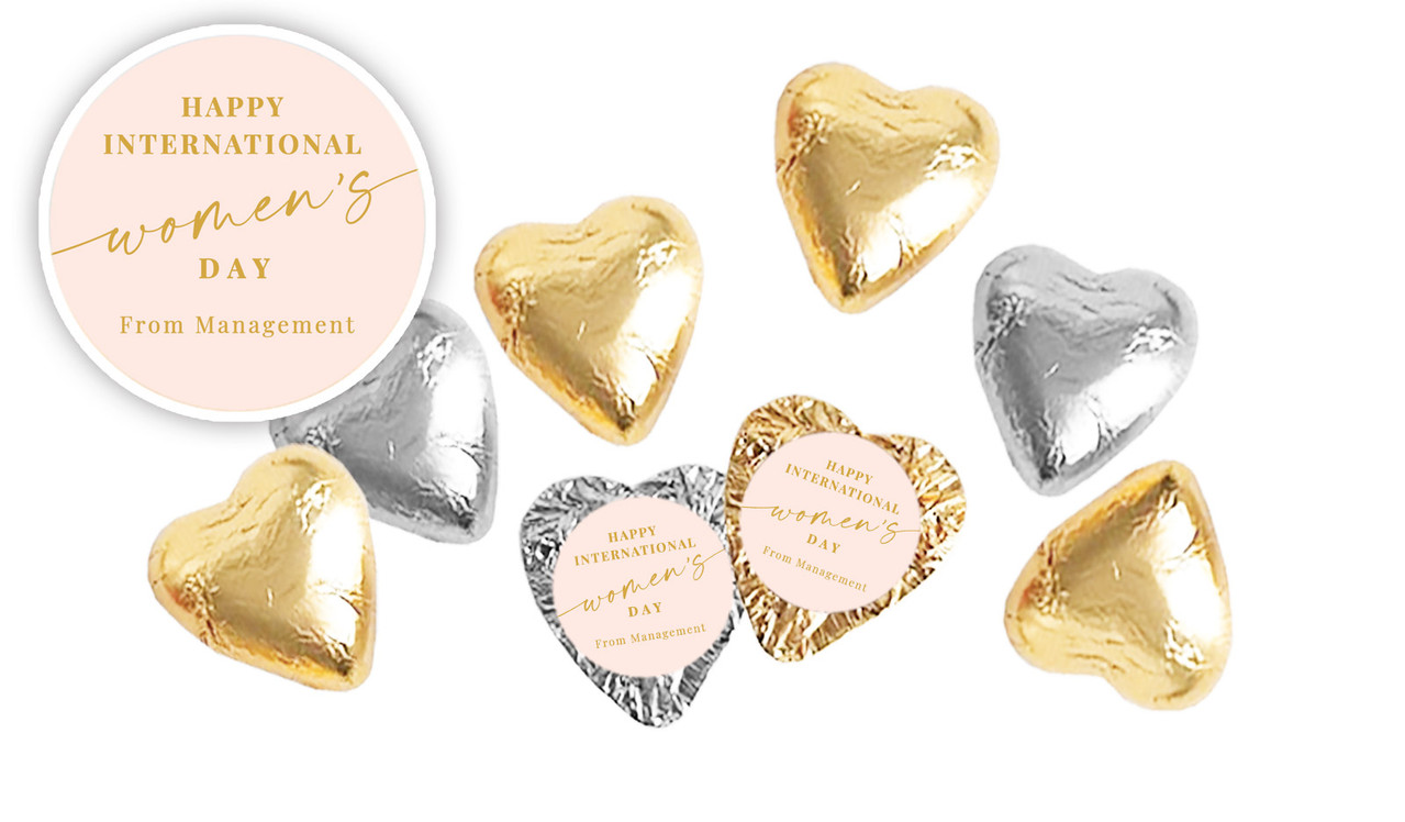 Gold On Blush Womens Day Personalised Foil Chocolate Hearts