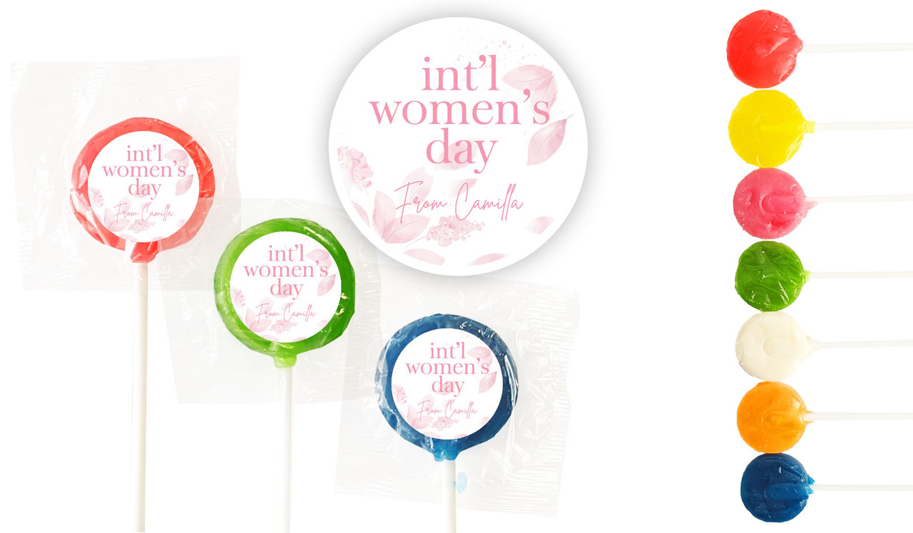 Pink Leaves Womens Day Custom 3cm Mini Lollipops