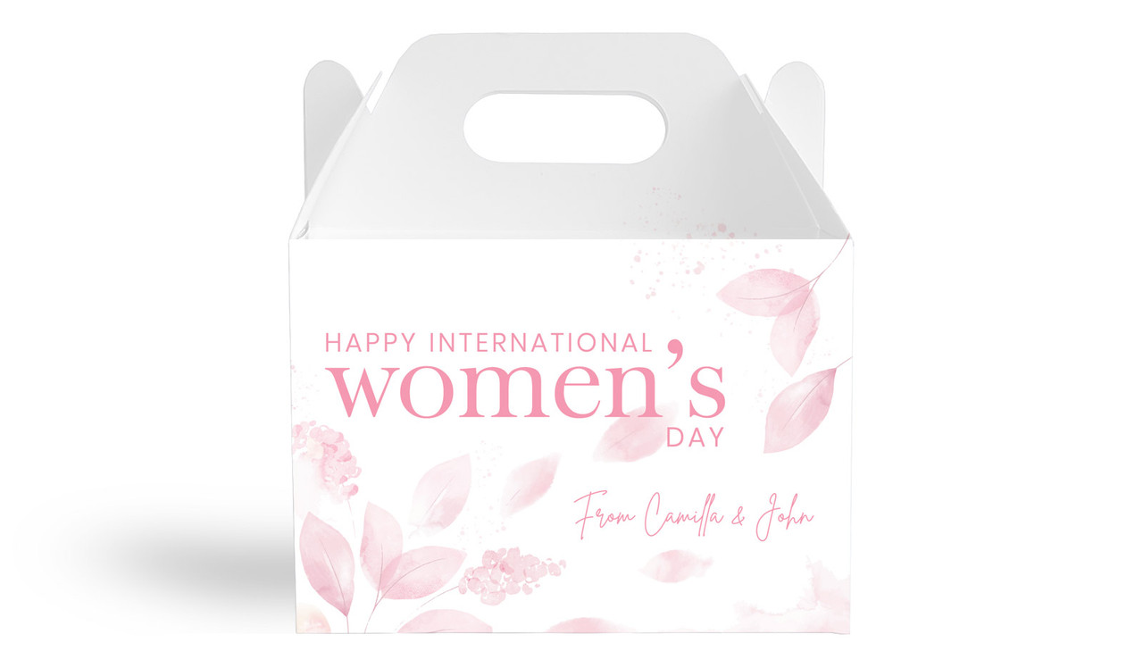 Pink Leaves Womens Day Personalised Gable Favour Box