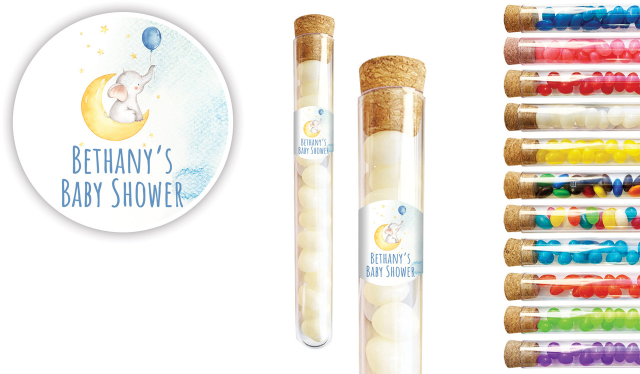 Elephant Moon Blue Baby Shower Personalised Test Tubes