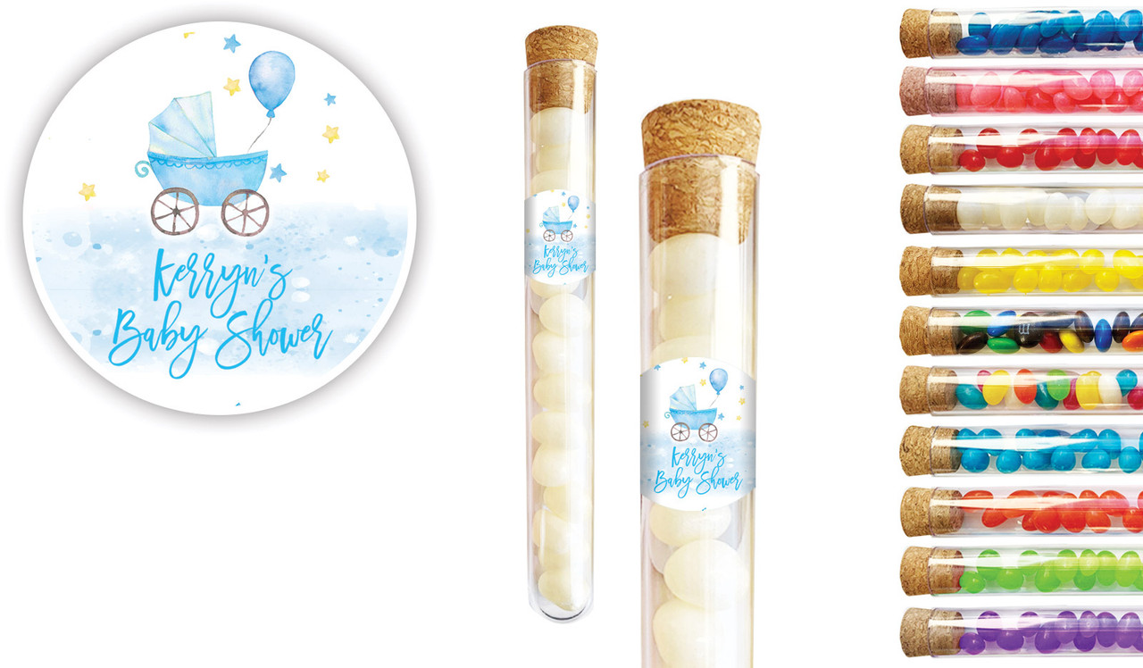 Pram Blue Baby Shower Personalised Test Tubes