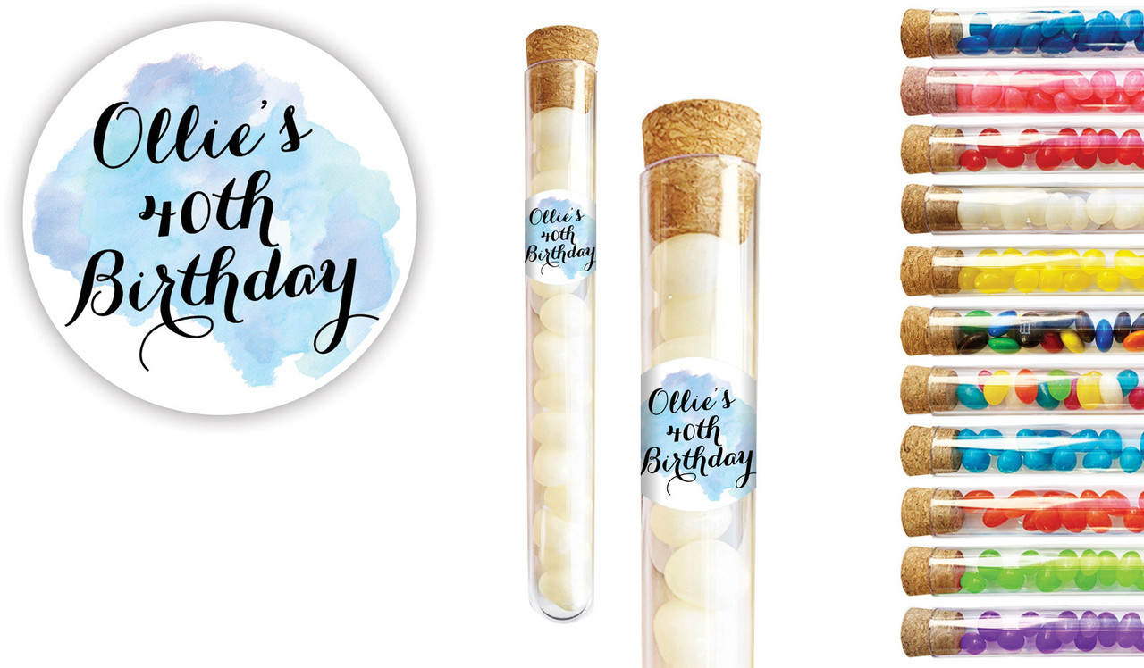A Splash Of Water Colour Blue Personalised Birthday Test Tubes