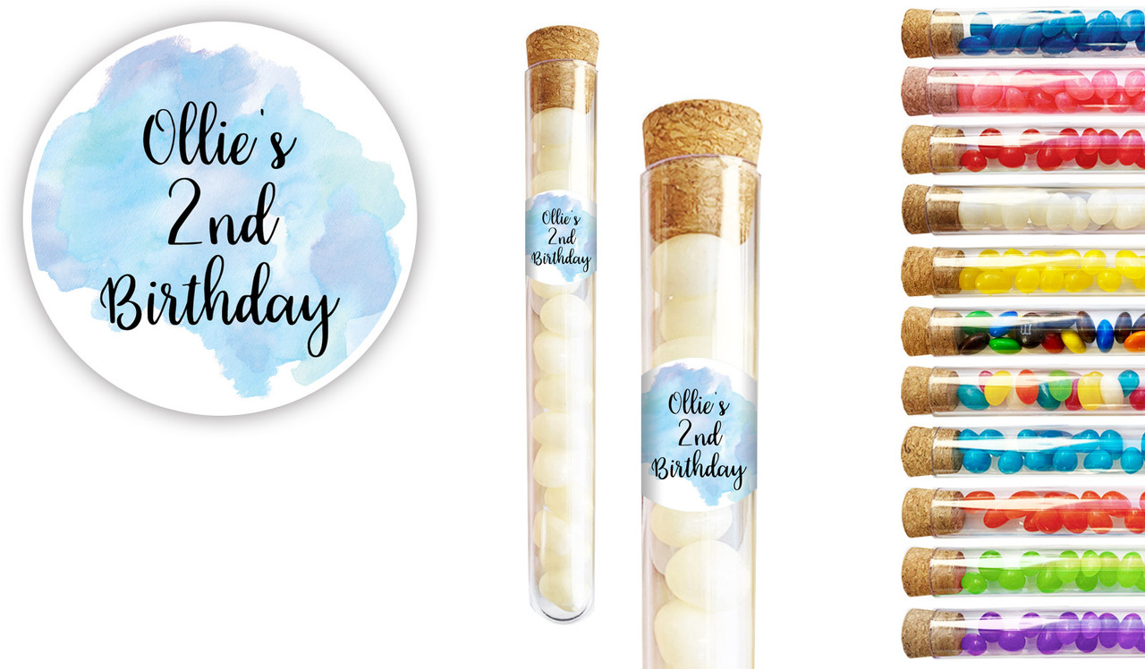 A Splash Of Watercolour Blue Kids Party Personalised Test Tubes