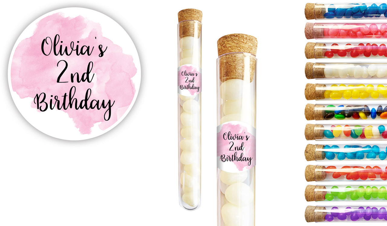 A Splash Of Watercolour Pink Kids Party Personalised Test Tubes