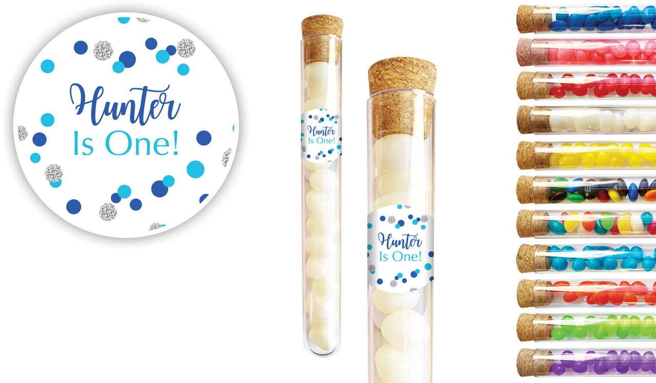 Confetti Blue And Silver Kids Party Personalised Test Tubes