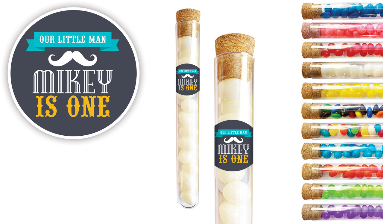 Little Man Moustache Kids Party Personalised Test Tubes