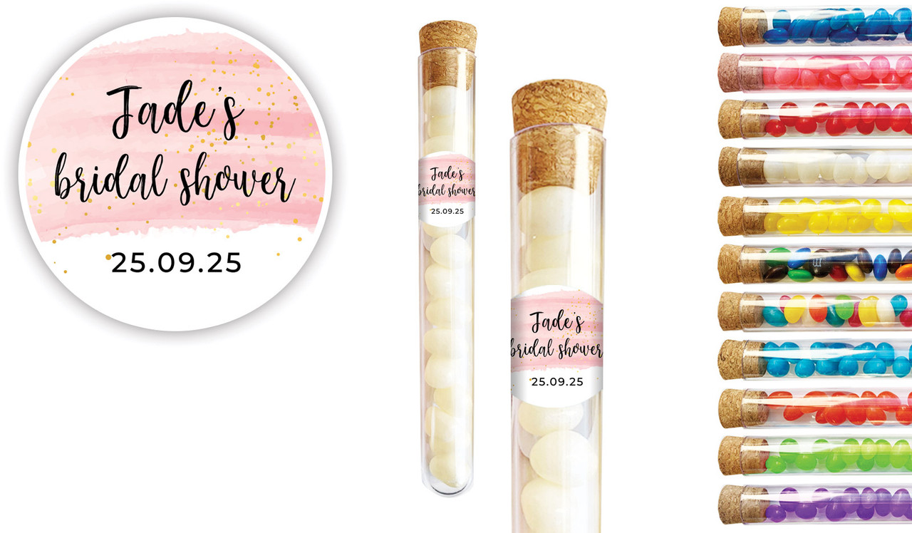 Pink Watercolour Bridal Shower Personalised Test Tubes