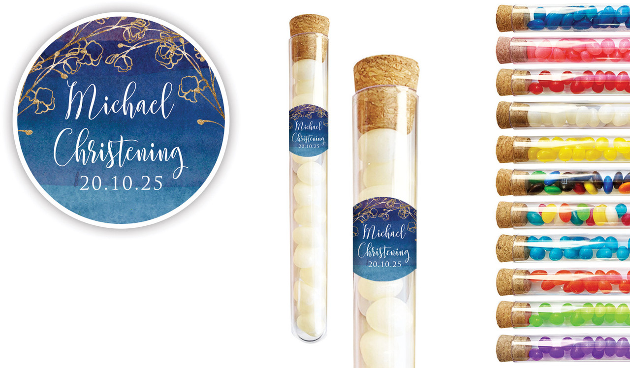 Navy Gold Photo Christening Personalised Test Tubes