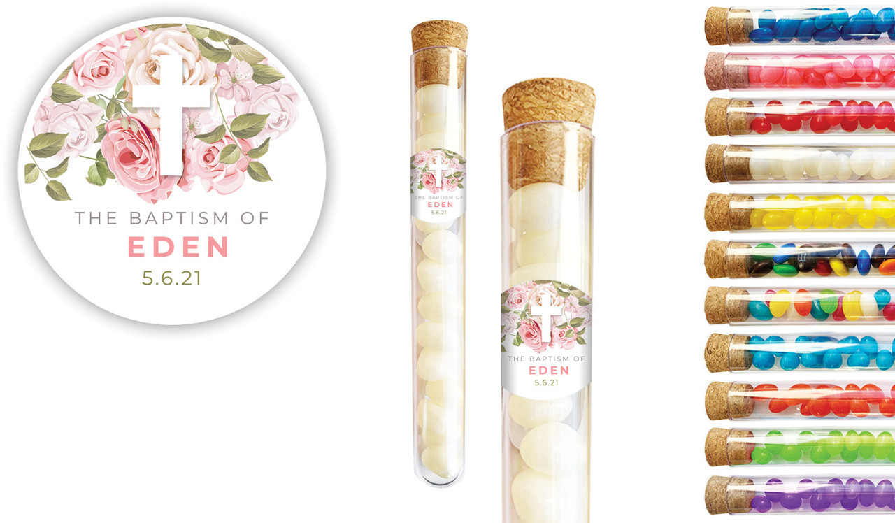 Roses Cross Christening Personalised Test Tubes