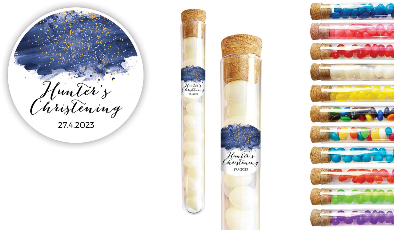 Watercolour Confetti Christening Personalised Test Tubes