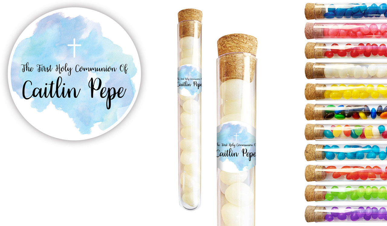 A Splash Of Watercolour Blue Communion Personalised Test Tubes