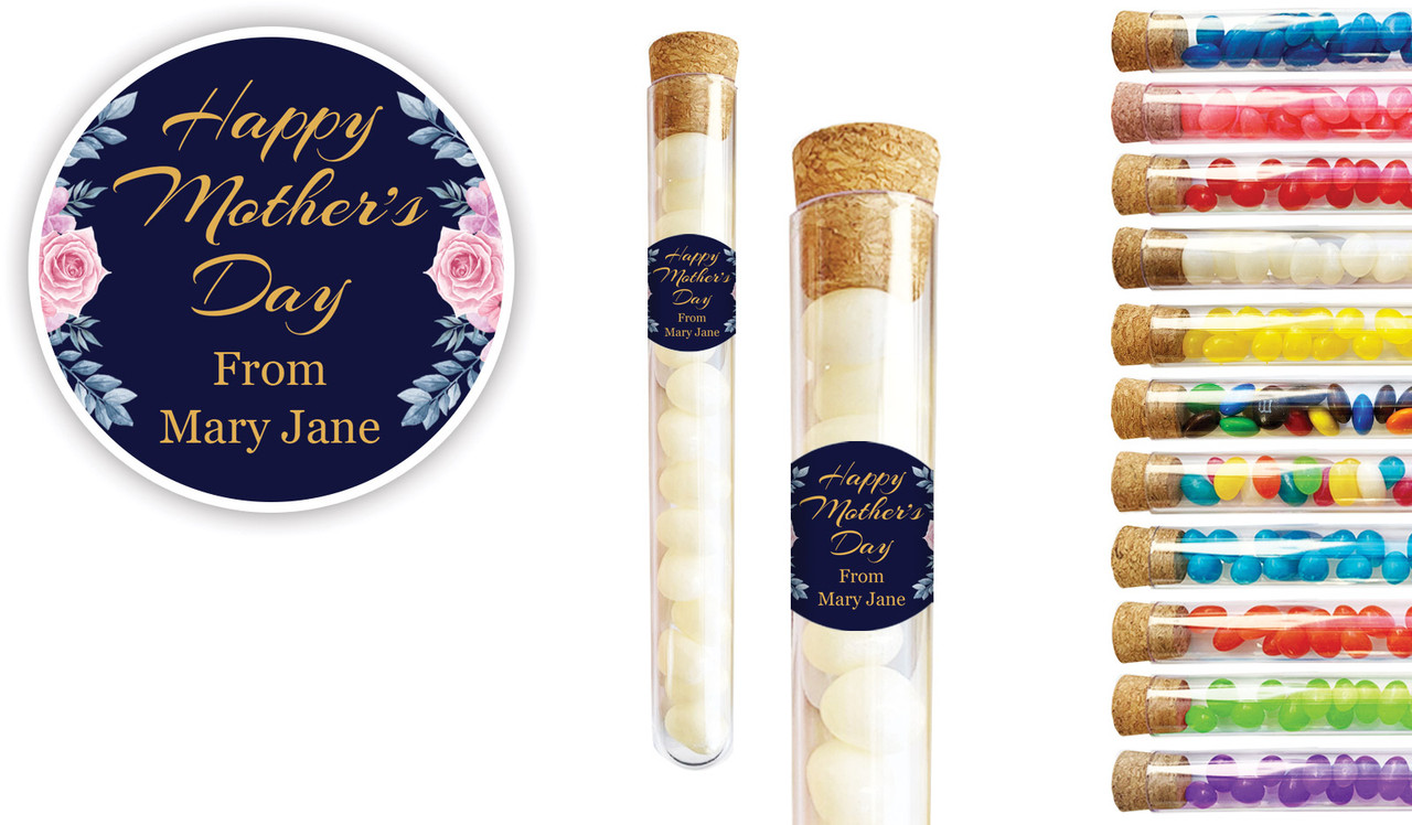 Pink Roses On Navy Mothers Day Personalised Test Tubes